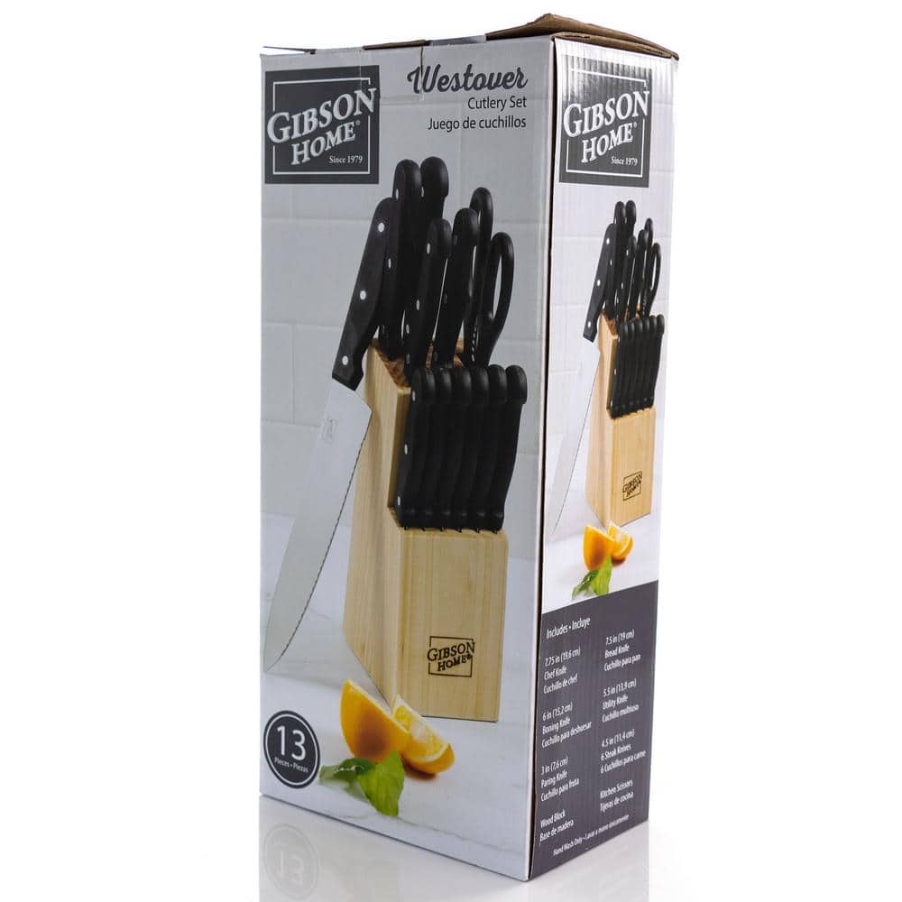 Gibson Home 13-Piece Black Stainless Steel Cutlery Set with Wood Block