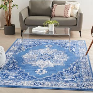 Whimsicle Navy 4 ft. x 6 ft. Center Medallion Traditional Area Rug