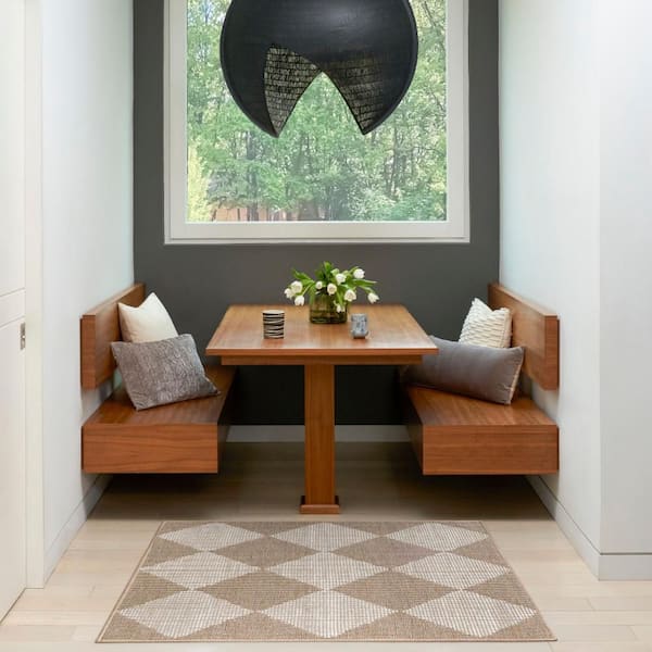 Washable Modern Jute Natural Ivory 2 ft. x 3 ft. Geometric Contemporary Area Rug