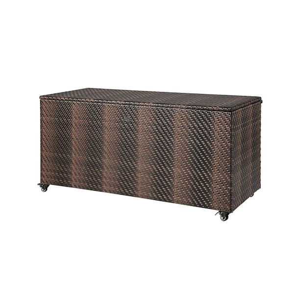 Unbranded Outdoor 96 Gal. Mix Brown PE Wicker Storage Deck Box with 4-Wheels
