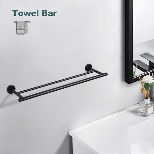 24 in. Wall Mounted Towel Bar Hardware Accessory in Matte Black