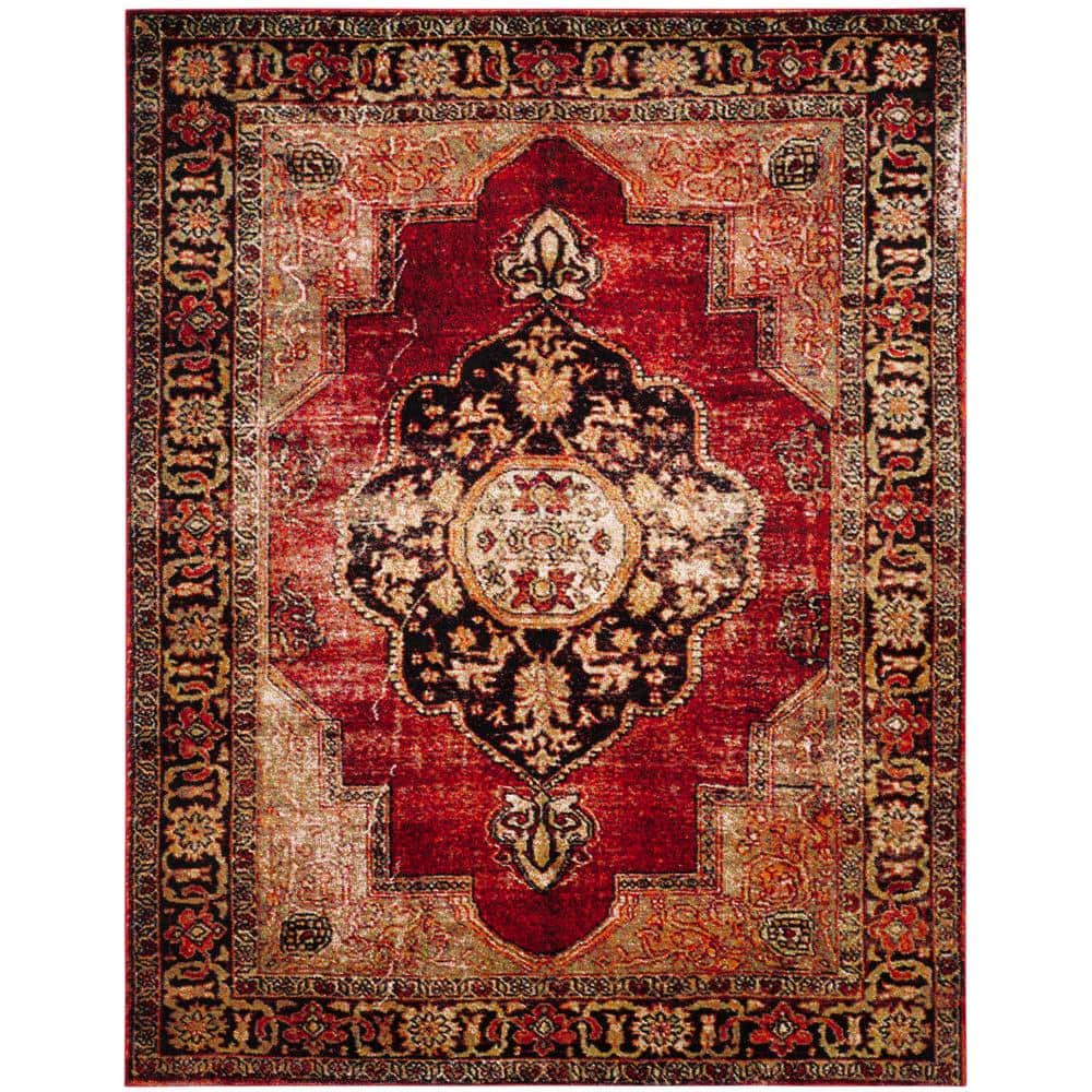 SAFAVIEH Vintage Hamadan Red/Multi 9 ft. x 12 ft. Border Medallion Area