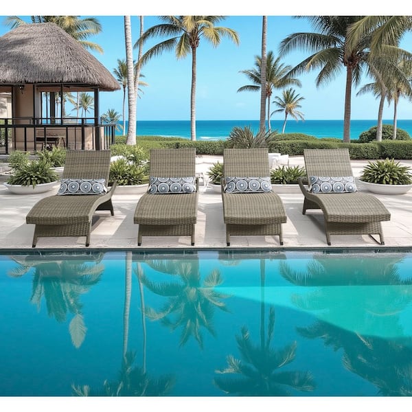 EDYO LIVING Nature All-Weather Adjustable Resin Wicker Outdoor Chaise Lounge (Set of 4)