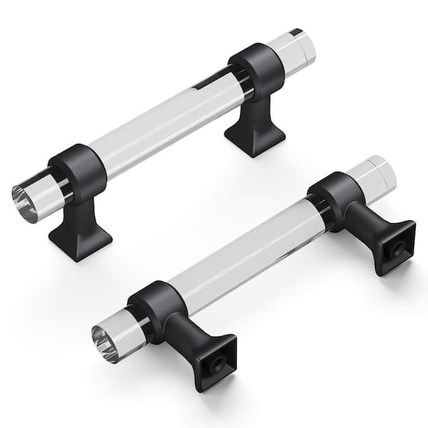 HICKORY HARDWARE Crystal Palace Collection 3 in. (76 mm) Center to Center Crysacrylic with Matte Black Glam Zinc Bar Pull (10 Pack )