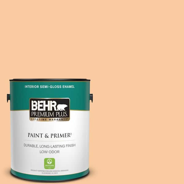 BEHR PREMIUM PLUS 1 gal. #290C-3 Chai Latte Semi-Gloss Enamel Low Odor Interior Paint & Primer