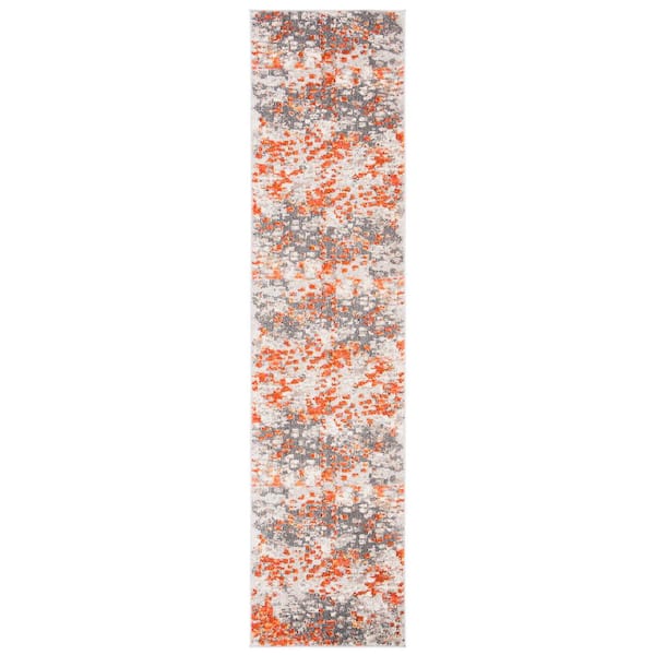 SAFAVIEH Madison Gray/Orange 2 ft. x 14 ft. Abstract Distressed Runner Rug