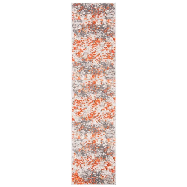 Madison Gray/Orange 2 ft. x 14 ft. Abstract Distressed Runner Rug