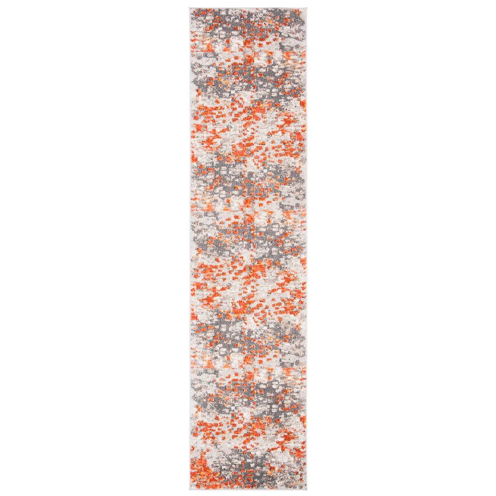 SAFAVIEH Madison Gray/Orange 2 ft. x 6 ft. Abstract Distressed