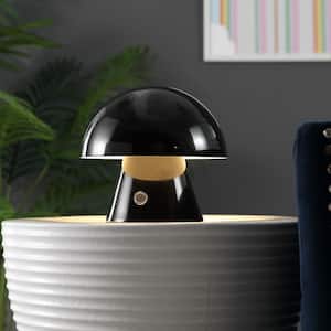 Porcini 7 in. Contemporary Bohemian Rechargeable/Cordless Iron Integrated LED Mushroom Table Lamp, Black