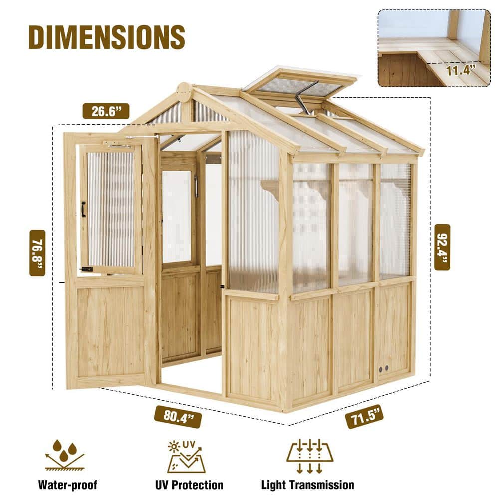 7x6 ft Beige Cedar and Polycarbonate Walk-In Greenhouse
