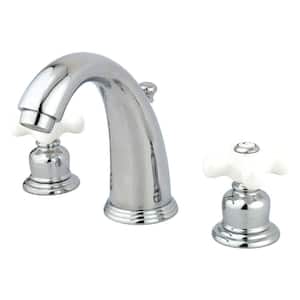 English Country 2-Handle 8 in. Widespread Bathroom Faucets with Plastic Pop-Up in Polished Chrome