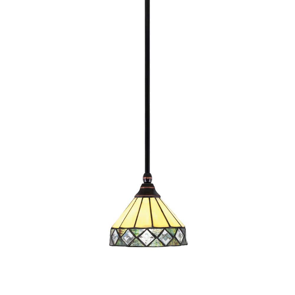 Sparta 100-Watt 1-Light Black Copper Mini Pendant Light with Diamond Peak A