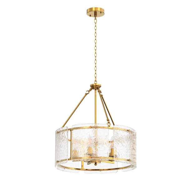 5-Light Bronze Drum Chandelier with Glass Shade and E12 Base for Dining Room or Entryway, No Bulbs Included