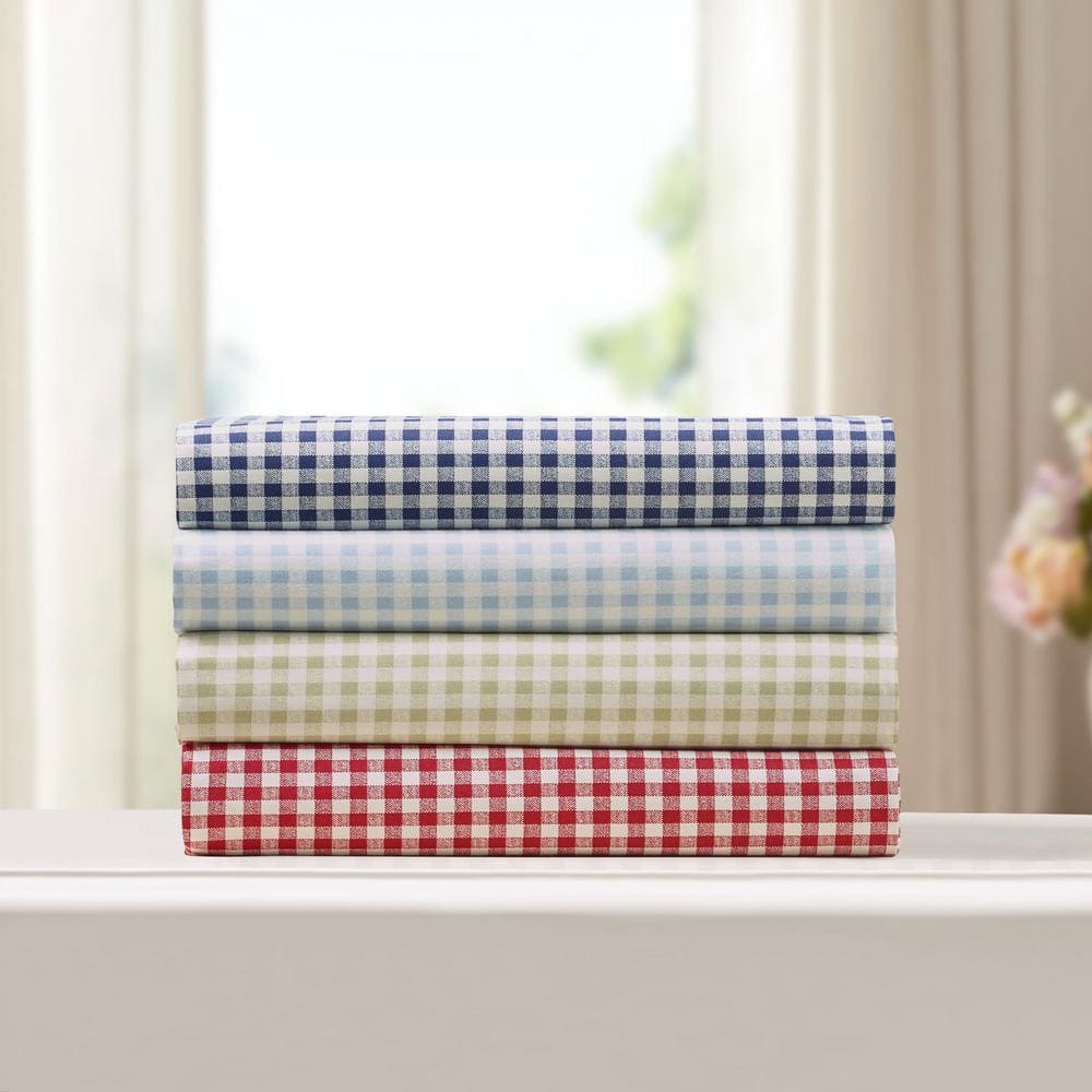 Twin Green Gingham Cotton Percale Sheet Set