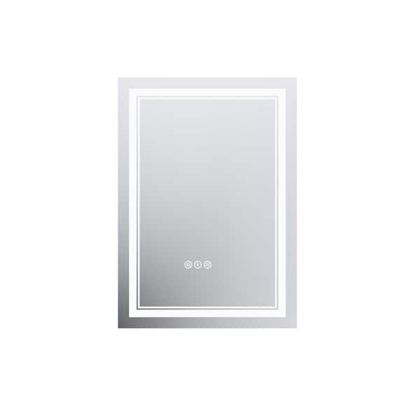 ANGELES HOME 20 in. W x 28 in. H Rectangular Frameless Anti-Fog Backlit Front Lighted Wall LED Bathroom Vanity Mirror, Tempered Glass