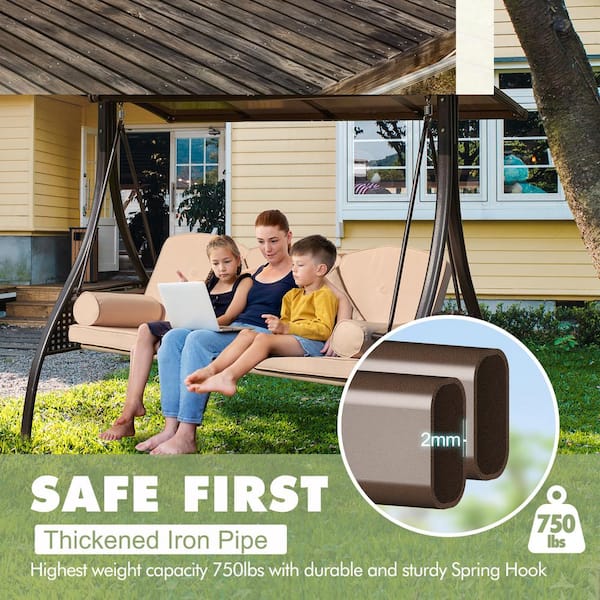 Zeus & Ruta 3-Person Metal Flat Pipe Patio Swing with