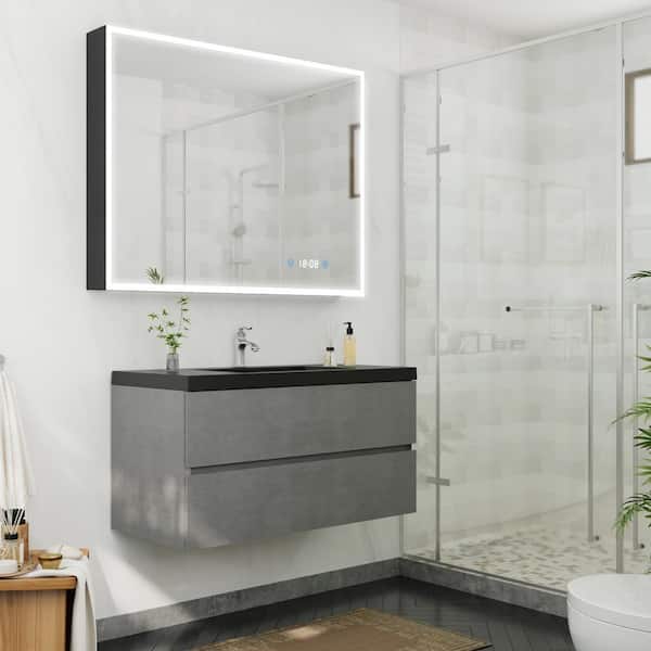 FAMYYT 42 in. W Minimalist Floating Bath Vanity in Gray with Matte