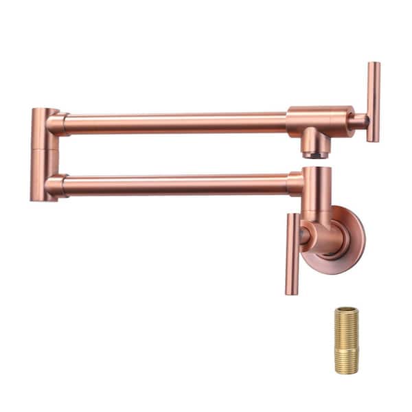 Wall Mounted Pot Filler 2-Handles Kitchen Faucet with 360° Spout Swivel in Copper