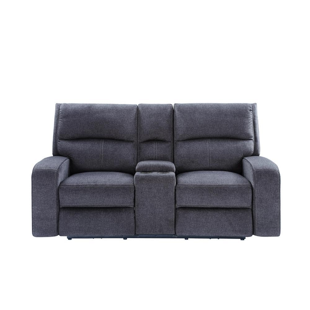 Gray Fabric Track Arm Loveseat with Wood Frame