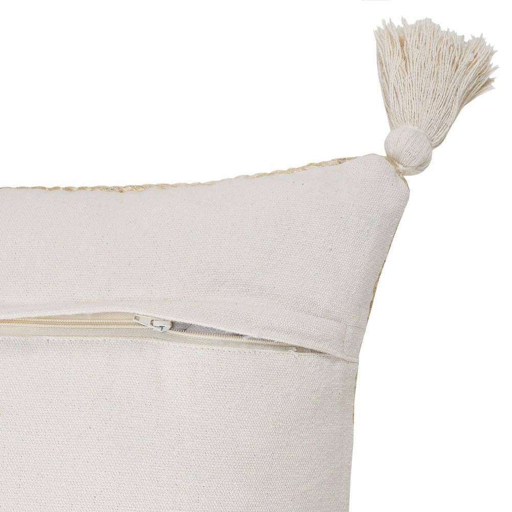Natural Jute Square Throw Pillow with Tassels, 20" x 20"