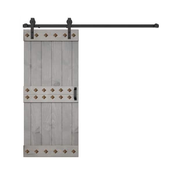 ISLIFE Mid-Century Style 36 in. x 84 in. French Gray Solid Wood Sliding Barn Door with Hardware Kit - Assembly Needed