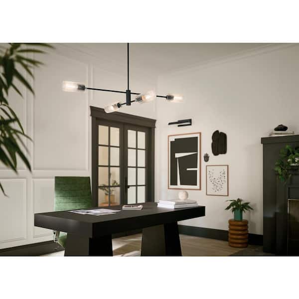 Velestino 47.5 in. 4-Light Black Modern Shaded Cylinder Linear Chandelier for Dining Room