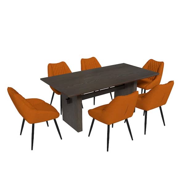 7-Piece Brown Table Fabric Chair Dining Set