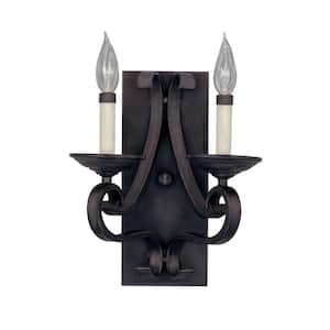 11 in. Barcelona 2-Light Natural Iron Spanish Style Vanity Light