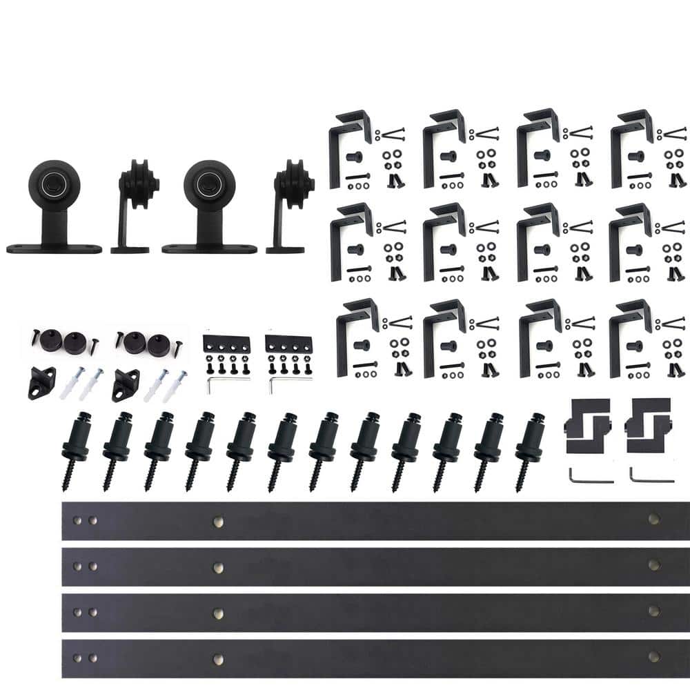 16 ft./192 in. Black Rustic Double Track Bypass U-Shape Sliding Barn Door Hardware Kit - T-Shape Design Roller price history on PriceWatchPro