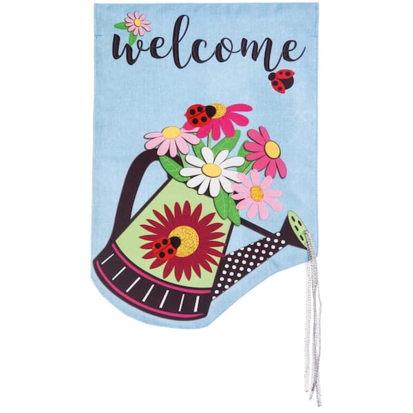 1 ft. x 1-1/2 ft. Watering Can Welcome 2-Sided Applique Garden Flag
