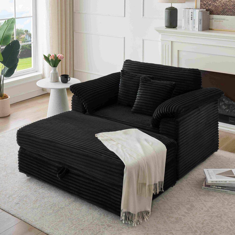 58.66 in. Square Arm Corduroy Rectangle Sofa with USB Ports in Black (Seats 1) price history on PriceWatchPro