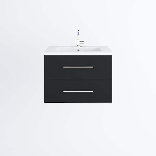 VOLPA USA AMERICAN CRAFTED VANITIES Napa 30 in. W x 20 in. D Single Sink Bathroom Vanity Wall Mounted In Matte Black with Acrylic Integrated Countertop