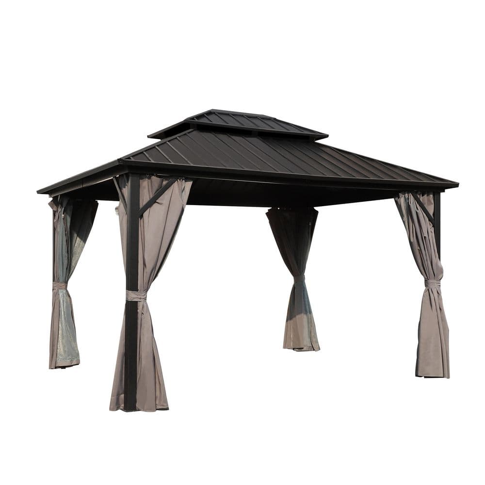 ●ONE BRILLIANT● GretaOB550Black 5009360780 VEIKOUS 12 ft. x 16 ft. Double Hardtop Canopy Gazebo with