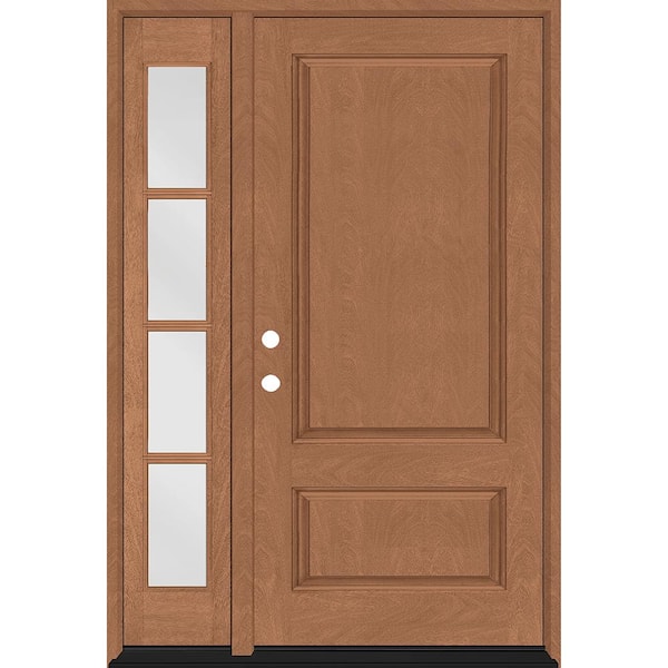 Steves & Sons Regency 53 in. x 80 in. 2Panel 3/4-Squaretop RHIS Autumn Wheat Stain Fiberglass Prehung Front Door w/4Lite 14in.SL