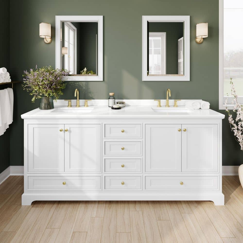 Deborah 80 in. W x 22 in. D x 35 in. H Double Bath Vanity in White with White Quartz Top and 24 in. Mirrors price history on PriceWatchPro