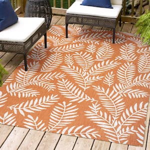 Nevis Palm Frond Orange/Cream 3 ft. x 5 ft. Indoor/Outdoor Area Rug