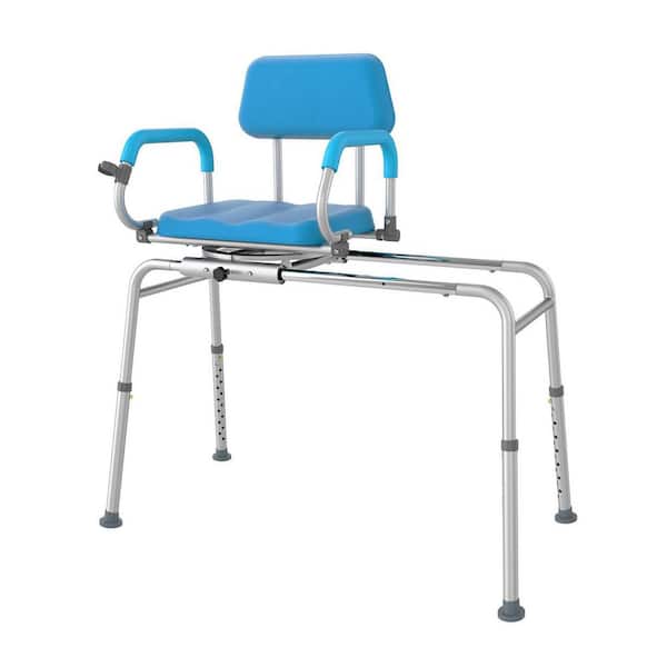 Sliding Shower Chair 22.6 in. W 360 Degree Swivel Seat Pivoting Arms Height Adjustable Aluminum Tub Transfer Bench White