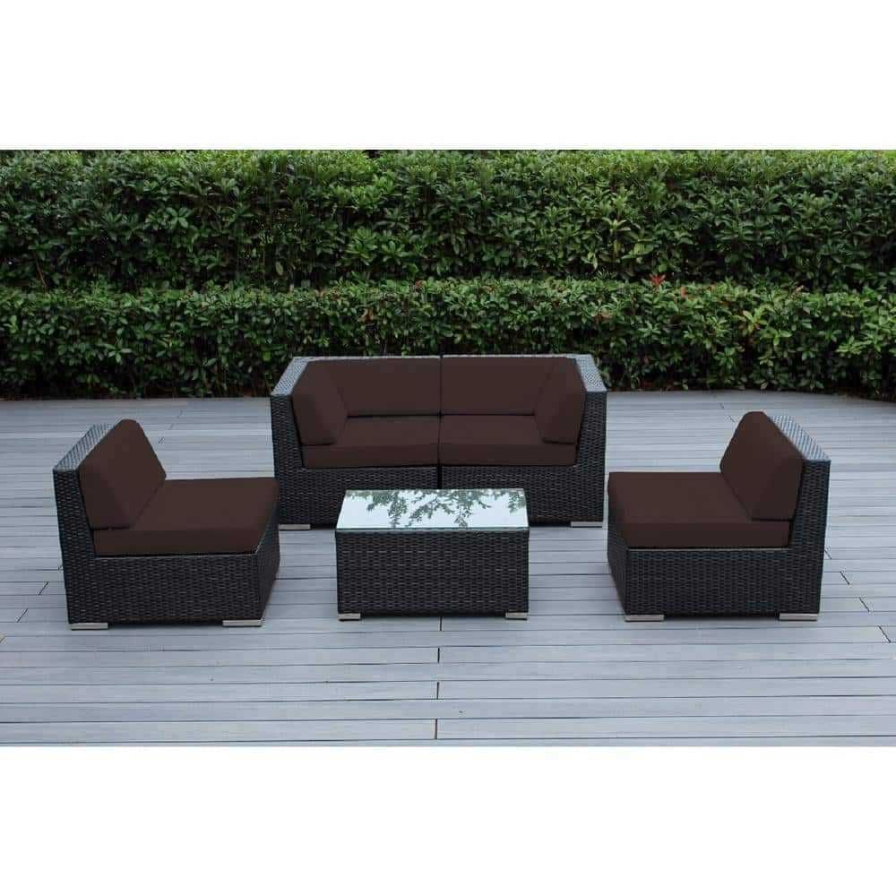 Ohana Depot Ohana Black 5-Piece Wicker Patio Seating Set With Sunbrella ...