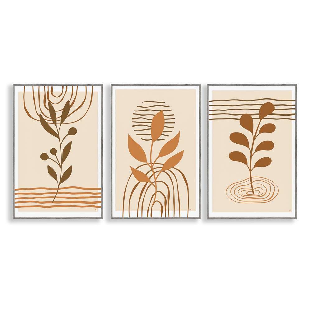 Boho Sprigs & Line Patterns by Martina Pavlova 3-Pieces Gray Framed Nature Giclee Art Print 30 in. x 20 in. price history on PriceWatchPro