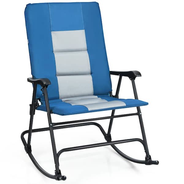 Metal Outdoor Rocking Chair with Blue Cushioned