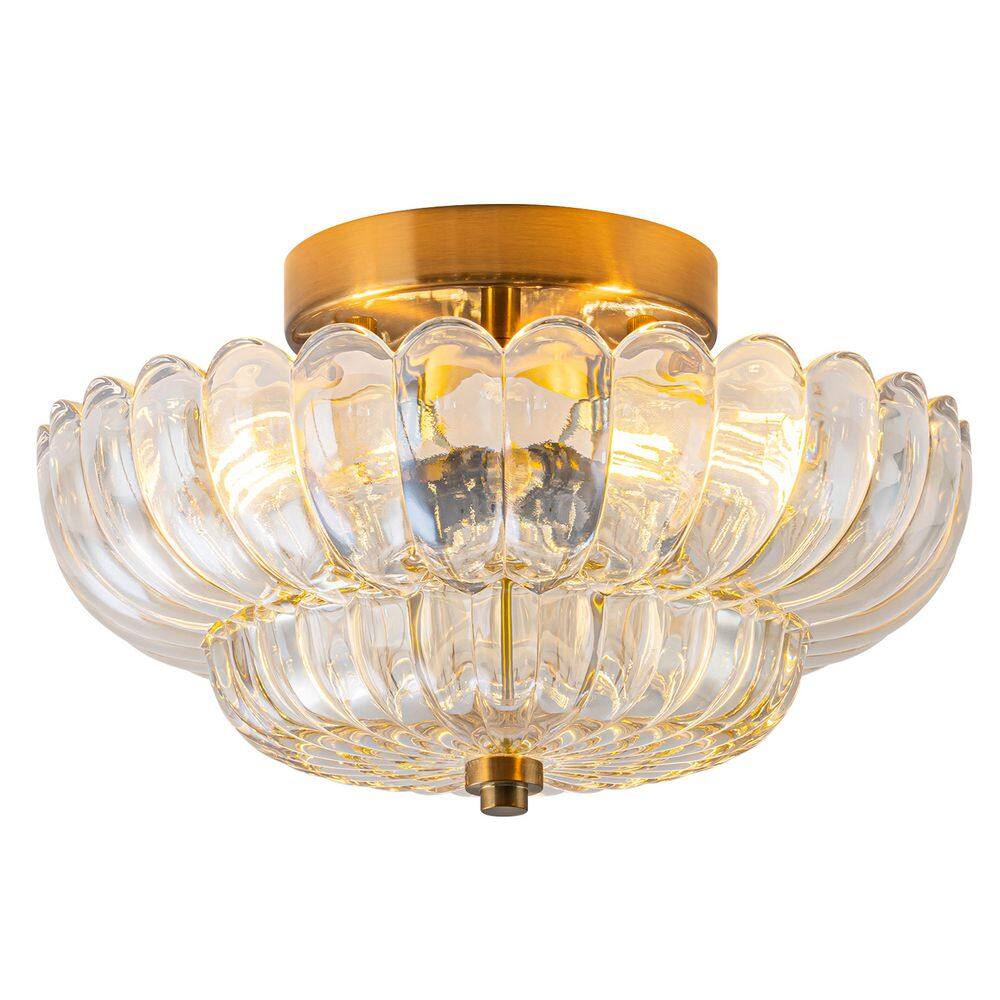 12 in.Modern Flush Mount Ceiling Light in Gold with Clear Pressed Glass Shade,E26x3 Fixture for Bedroom,Hallway,Entryway price history on PriceWatchPro