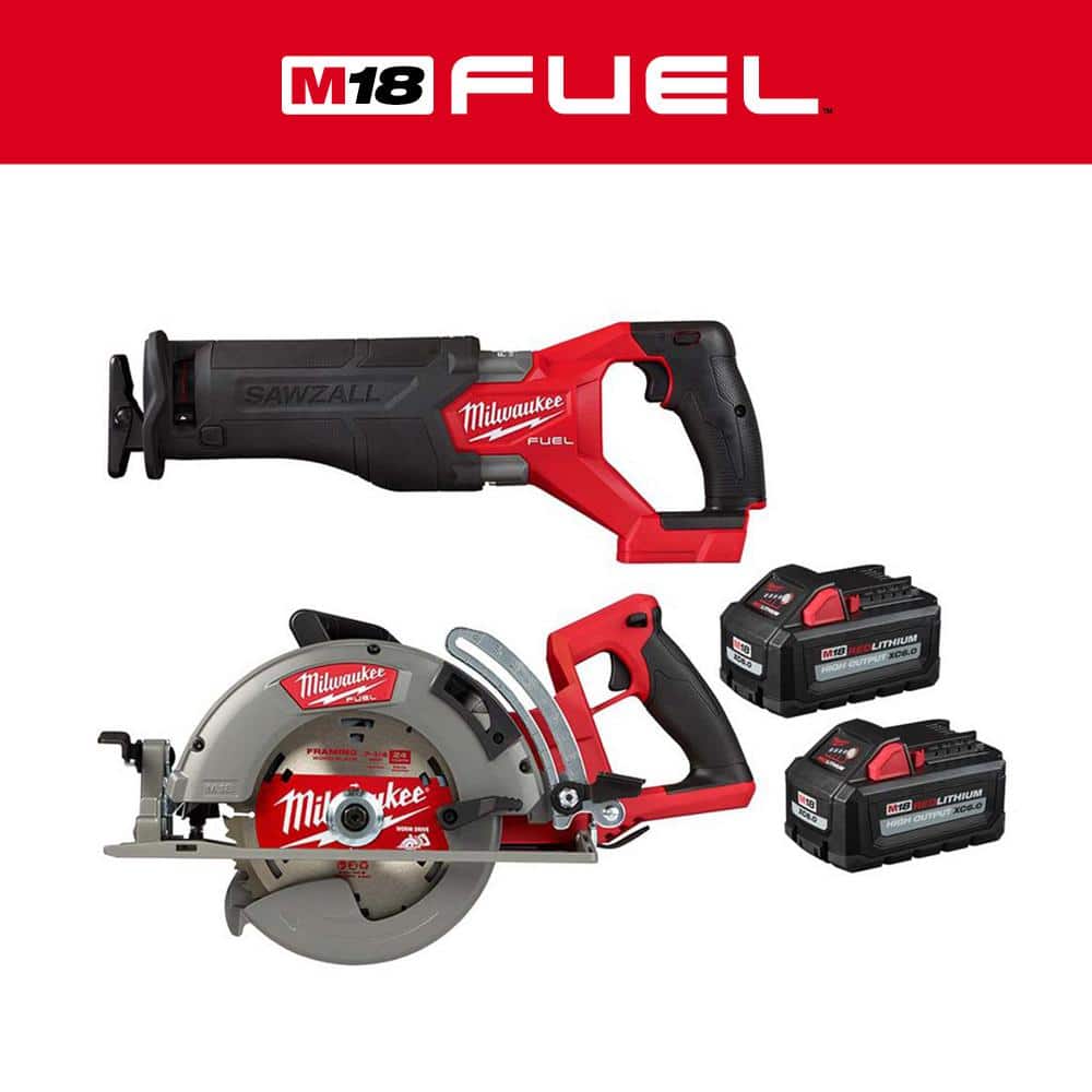 Milwaukee M18 FUEL 18-Volt Lithium-Ion Brushless Cordless SAWZALL w/7-1/4  in. Rear Handle Circ Saw, Two Ah High Output Batteries  2821-20-2830-20-48-11-1862 The Home Depot