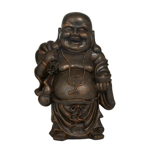 Litton Lane Copper Polystone Meditating Buddha Sculpture with Engraved Carvings and Relief Detailing