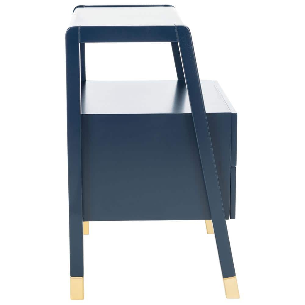 Navy and Gold Rectangular Wood Storage Accent Table with Drawers