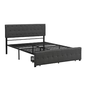 Gray Queen Size Storage Bed Metal Platform Bed with a Big Drawer
