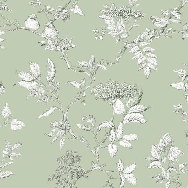 Laura Ashley Elderwood Sage Non Woven Unpasted Removable Strippable Wallpaper