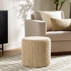 Lidia Beige Modern 18 in. L x 18 in. W x 16 in. H Cotton Pouf