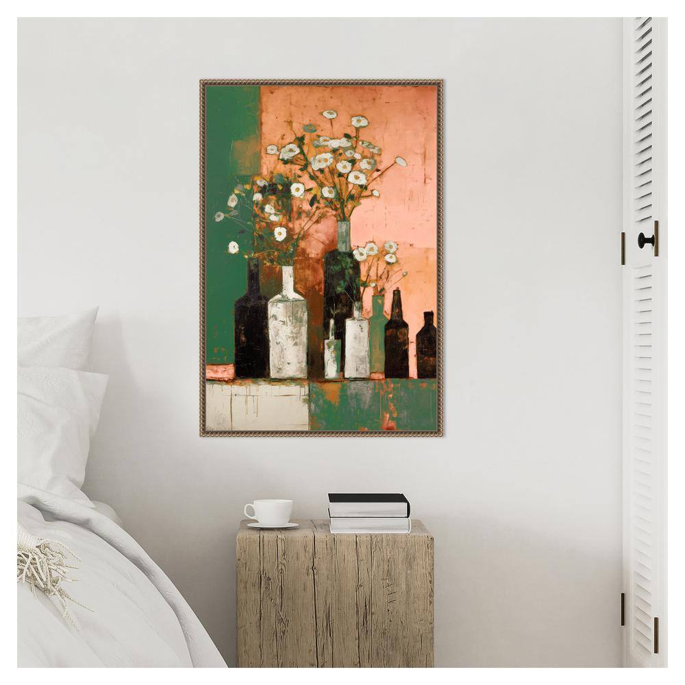 Botanic-Inspired Framed Canvas Wall Art with Weathered Embellishment