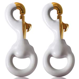 3.3 in. White Rubber Coated Brass Swivel Snap Hook - Heavy-Duty Flag Pole Halyard Rope Attachment Clip (Pack of 2)