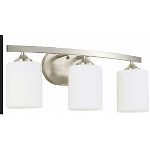 28 in. 4-Light Nickel Modern Cylinder Vanity Light for Bathroom, Bedroom with Curved Arms and Milk White Glass Shades